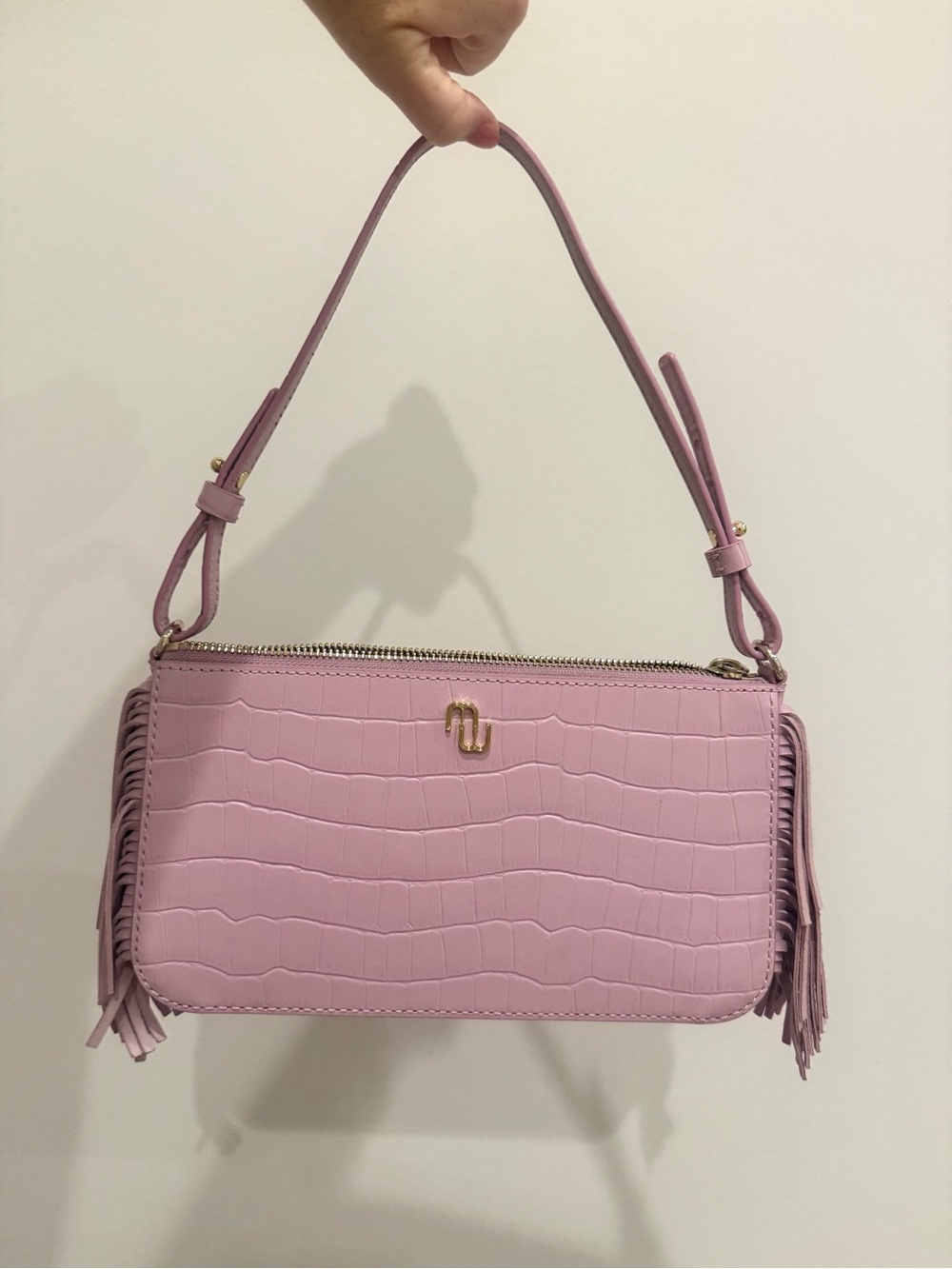Maje Fringe Trim Baguette Bag